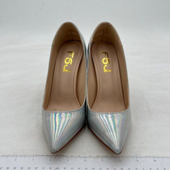 FSJ Silver Laser Bridal Pointed Toe High Heel Crystal Pumps Slip on Wedding Shoe - Picture 3 of 8